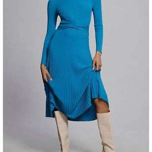NWT Anthropologie Blue Wrap Ribbed Long Sleeve Sweater Dress